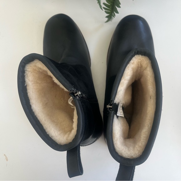 UGG NWOT HENDREN TL WP BLACK LEATHER BOOTS MID SIDE ZIP WOOL LINING MENS 17 - Picture 7 of 14